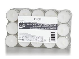 TEELICHTER  weiss mit PC H&uuml;lle transparent, 8h