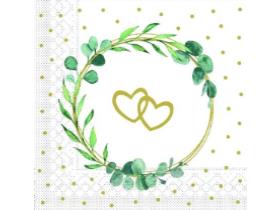 SERVIETTEN AIRLAID  33 x 33 cm, 1/4 Falz, Eukalyptus-Herz