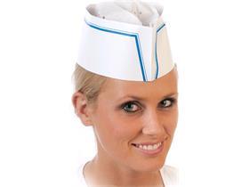 SCHIFFCHENM&Uuml;TZEN  weiss, mit blauer Zierkante