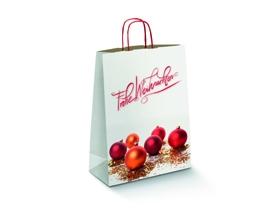 PAPIERTRAGETASCHEN FROHE WEIHNACHTEN  320 x 140 x 420 mm, weiss, 5-farbig