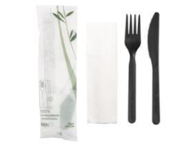 BESTECKSET CPLA  Messer + Gabel + Serviette, schwarz
