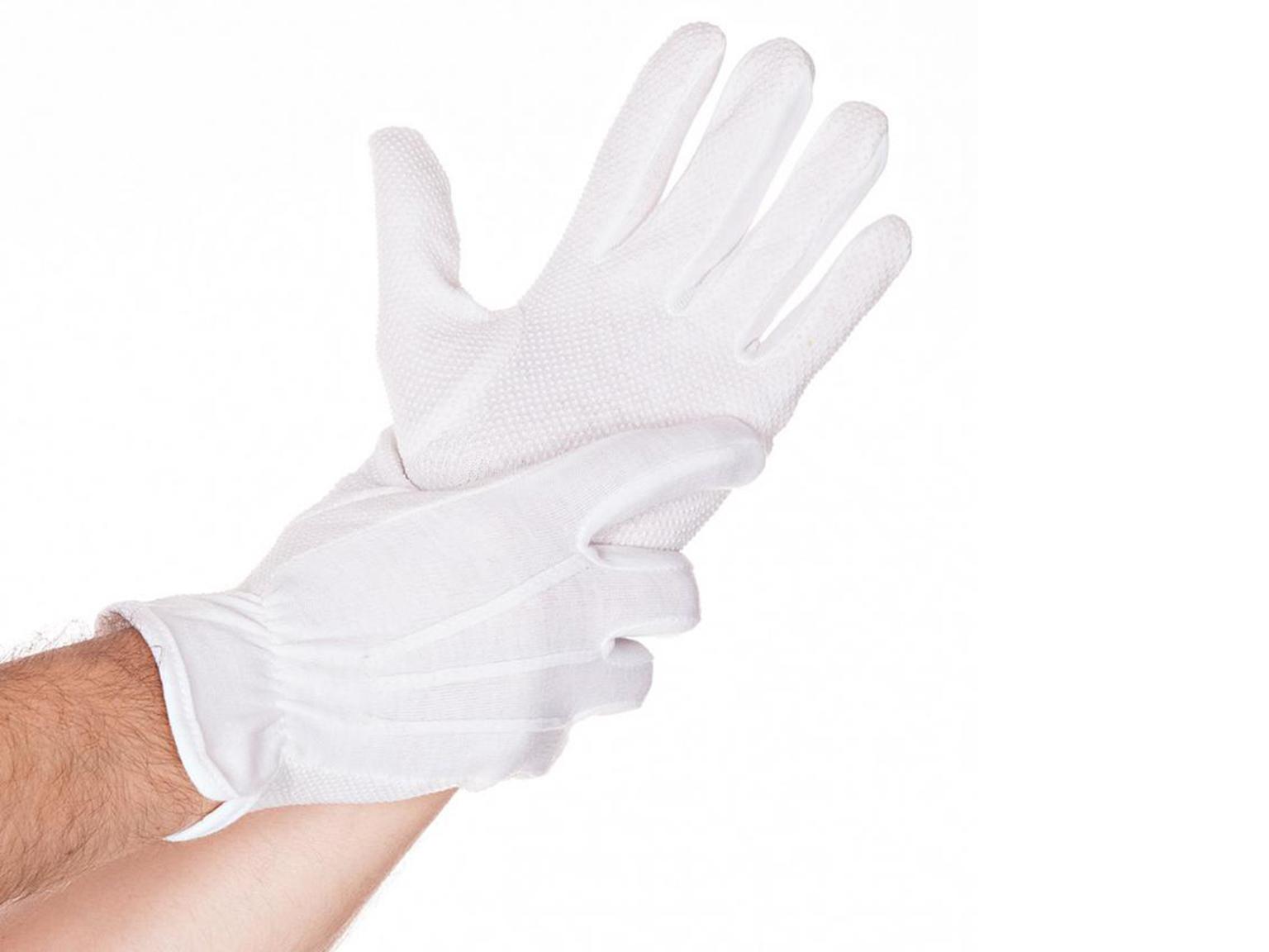 HANDSCHUHE BAUMWOLLE  Grösse L, weiss, mit PVC-Noppen