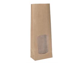 BLOCKBODENBEUTEL BRAUN  90 + 50 x 205 mm, mit Fenster Pergamin