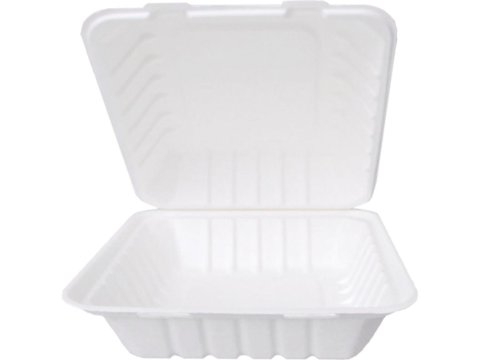 LUNCHBOX BAGASSE  ungeteilt, 18.5 x 13.5 x 6.5 cm, weiss