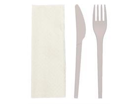 BESTECKSET CPLA  Messer + Gabel + Serviette, weiss