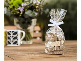 KREUZBODENBEUTEL CELLOPHAN  "Goldsterne", 115 x 190 mm, 325 P