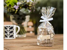 KREUZBODENBEUTEL CELLOPHAN  "Goldsterne", 145 x 235 mm, 325 P