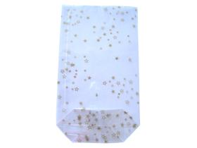 KREUZBODENBEUTEL CELLOPHAN  "Goldsterne" 95 x 160 mm, 325 P