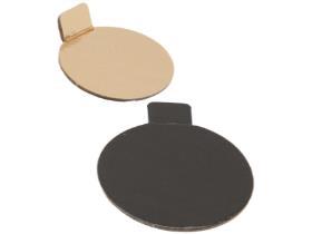 GOLDKARTONSCHEIBEN MIT LASCHE  &oslash; 8 cm rund, gold/schwarz