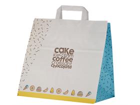 PAPIERTRAGETASCHEN TAKE-AWAY WEISS  32 + 20 x 30 cm, "Delicious"